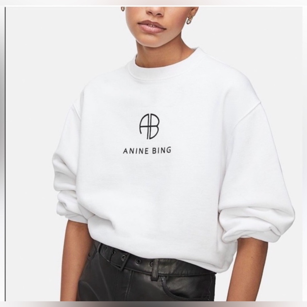 Anine Bing Jaci AB Logo Sweatshirt White Size S - Picture 8 of 8